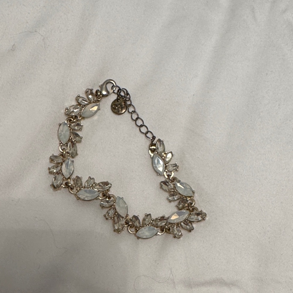 Opal White Crystal Leaf Bracelet with Adjustable Chain